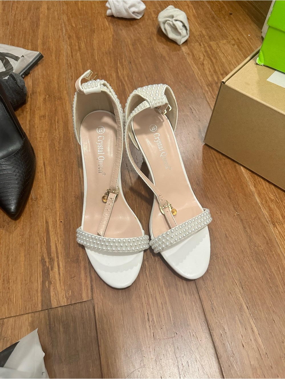 White Pearl-Embellished Women’s Sandals